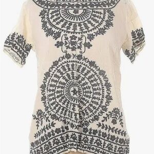 Buckhead Bettie's keyhole boho blouse XL cream and blue